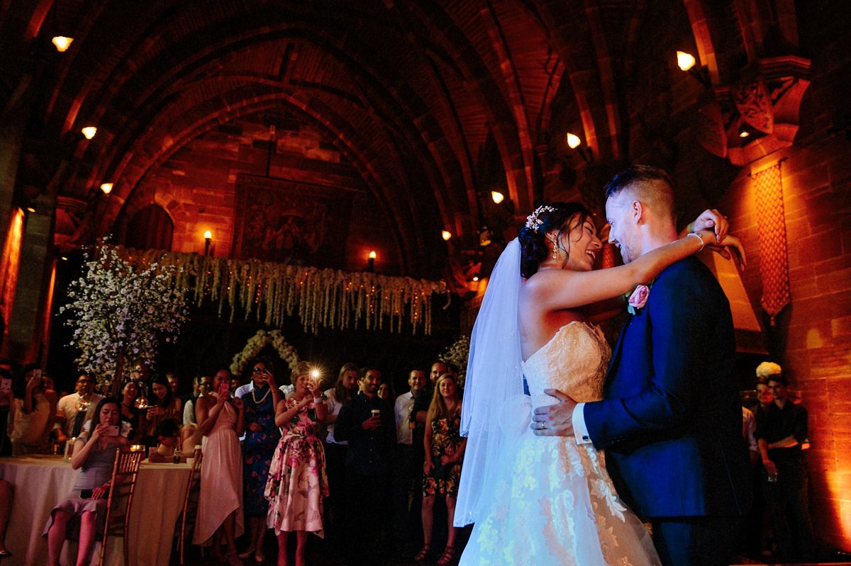 Bride and groom intimate first dance moment