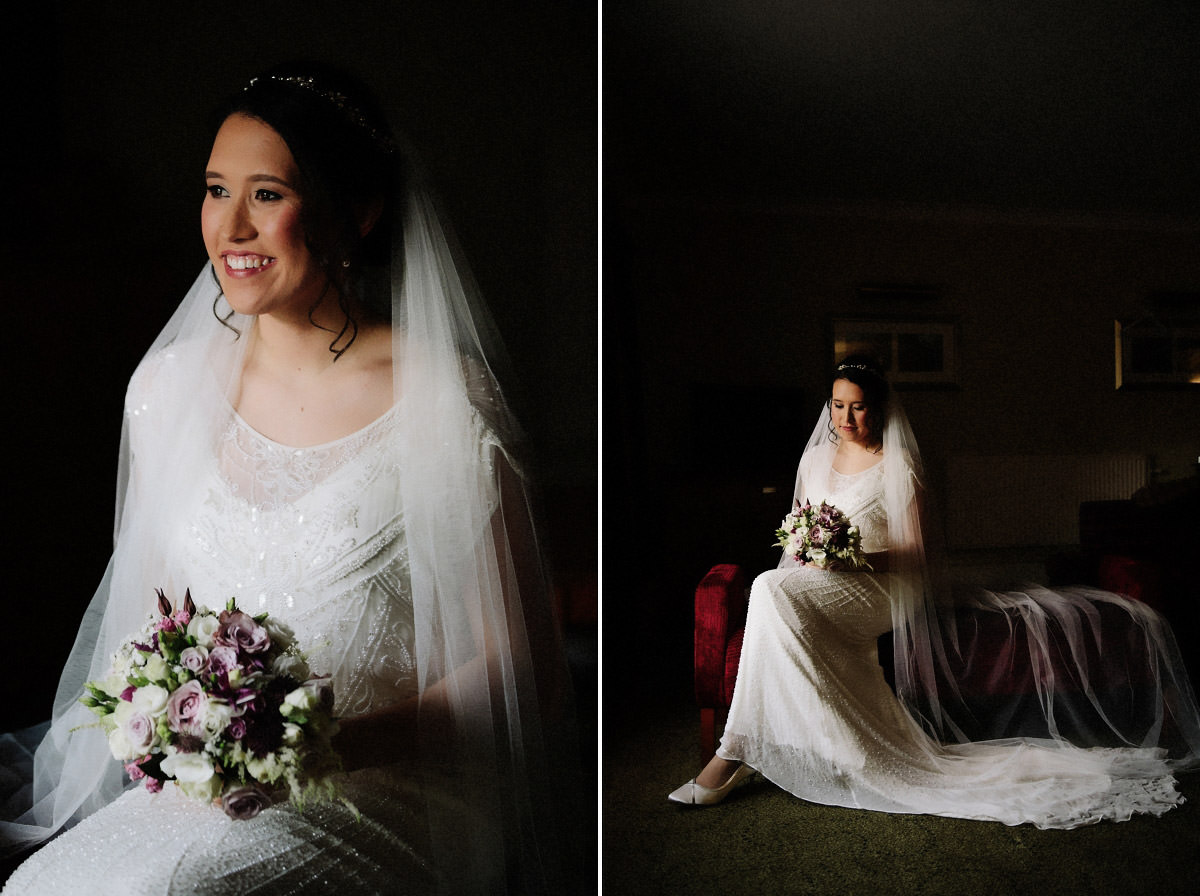 Bride in her wedding dress before getting married at Arley Hall