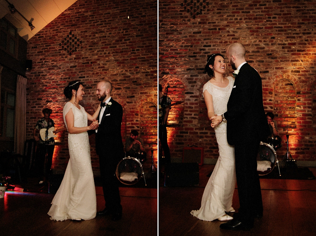 First dance for the bride and groom inside the Olympia at Arley Hall